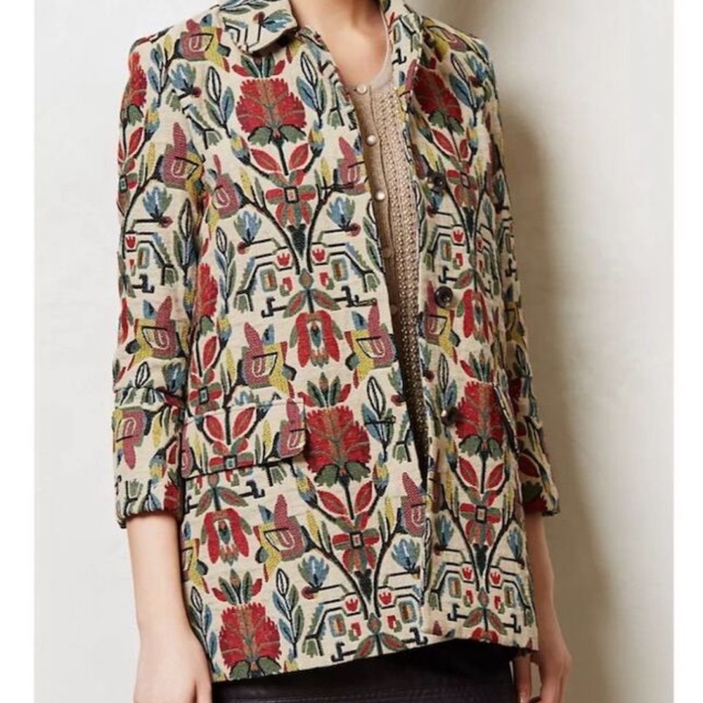 Anthropologie Jacquard Floral Patterned Women's Jacket Size Small NWOT
